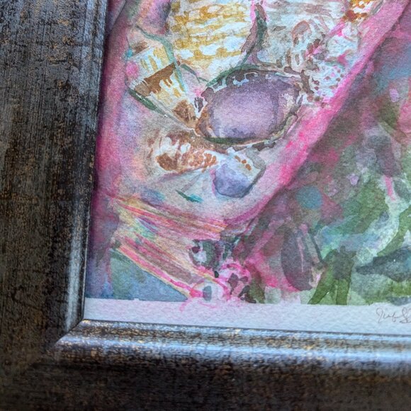 "Handful of Shells: Botanical" Original 5"x7" Framed Watercolor Painting Art - Picture 4 of 7